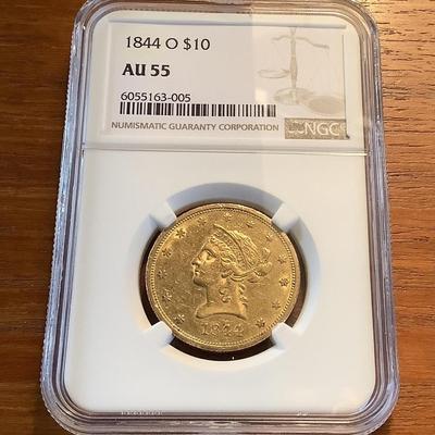 1844-O $10 GOLD LIBERTY HEAD EAGLE NGC AU 55