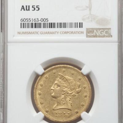 1844-O $10 GOLD LIBERTY HEAD EAGLE NGC AU 55