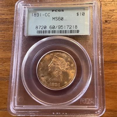 1891 CC CARSON CITY $10 GOLD LIBERTY HEAD EAGLE PCGS MS 60