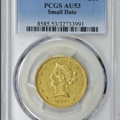 1842 P SMALL DATE $10 GOLD LIBERTY HEAD EAGLE SCARCE LOW MINTAGE 18,623