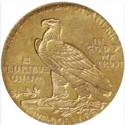 1912 P $5 GOLD INDIAN HEAD HALF EAGLE PCGS MS 62