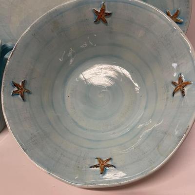 Pottery Barn Blue Ceramic Starfish Serving Dishes
