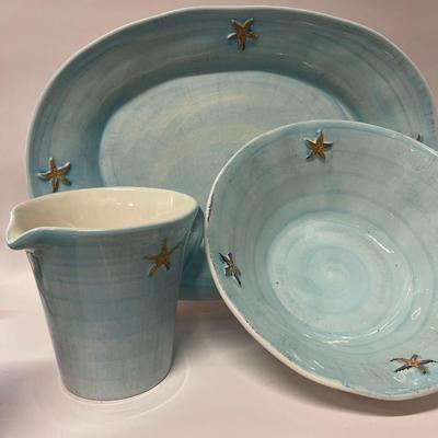 Pottery Barn Blue Ceramic Starfish Serving Dishes