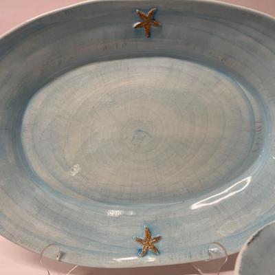 Pottery Barn Blue Ceramic Starfish Serving Dishes