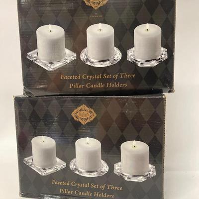 Lot of 2 Sets of Shannon Crystal Pillar Candle Holders