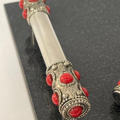 Marble Cheese Set with Coral Accents