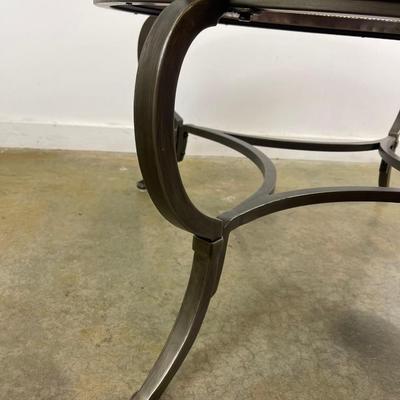 Round Glass Top Coffee Table with Metal Frame & Nail Head Trim