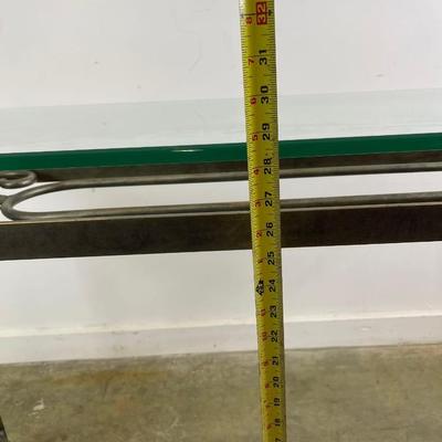 Glass Top Console Table with Scrolling Metal Base