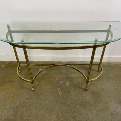Brass Demilune Console Table With Glass Top