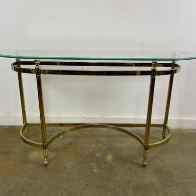 Brass Demilune Console Table With Glass Top