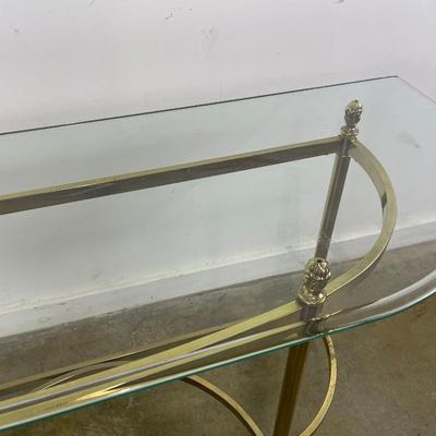Brass Demilune Console Table With Glass Top