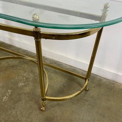 Brass Demilune Console Table With Glass Top