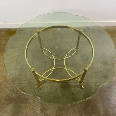 Vintage Brass Cocktail Table With Scalloped Glass Top