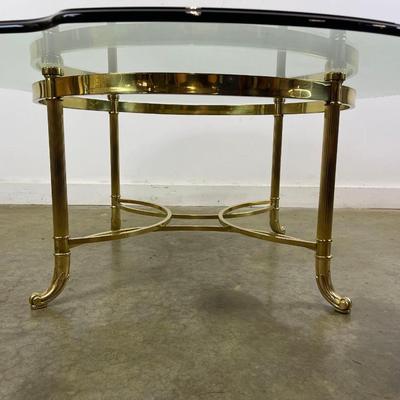 Vintage Brass Cocktail Table With Scalloped Glass Top