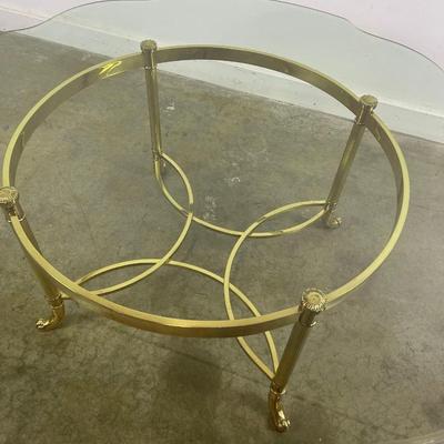 Vintage Brass Cocktail Table With Scalloped Glass Top