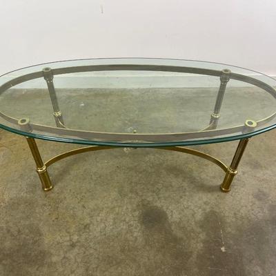 Oval Brass Coffee Table with Glass Top