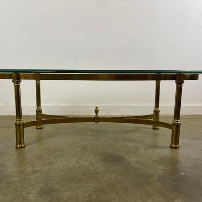 Oval Brass Coffee Table with Glass Top