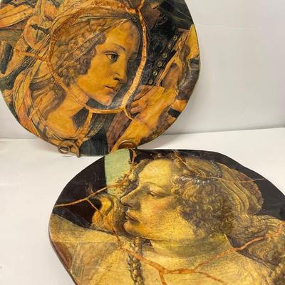 Pair of Decorative Prints on Wood Plates