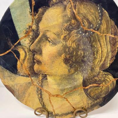 Pair of Decorative Prints on Wood Plates