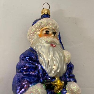 Vintage Christopher Radko Sapphire Santa Glass Ornament