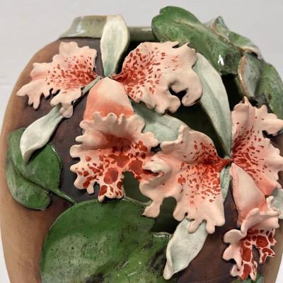 Vintage Old Patagonia Pottery Vase With Flowers