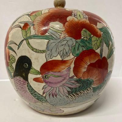 vintage handpainted Chinese jar with lid