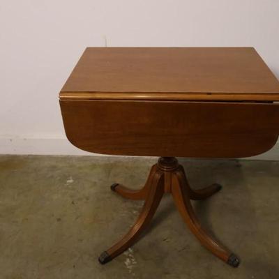 Vintage Maple Drop Leaf Pedestal Side Table