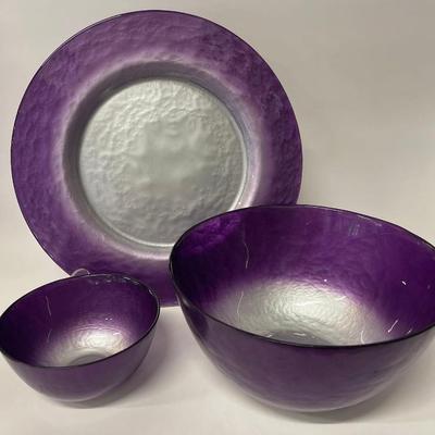 Lot of Reverse Painted Purple & Silver Glass Decorative Accents