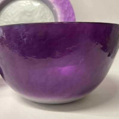 Lot of Reverse Painted Purple & Silver Glass Decorative Accents