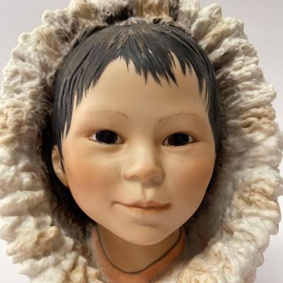 Vintage Cybis Porcelain Eskimo Boy “Snow Bunting” on Wood Base