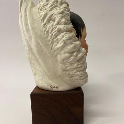 Vintage Cybis Porcelain Eskimo Boy “Snow Bunting” on Wood Base