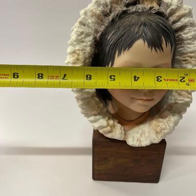 Vintage Cybis Porcelain Eskimo Boy “Snow Bunting” on Wood Base