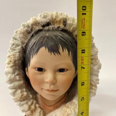 Vintage Cybis Porcelain Eskimo Boy “Snow Bunting” on Wood Base