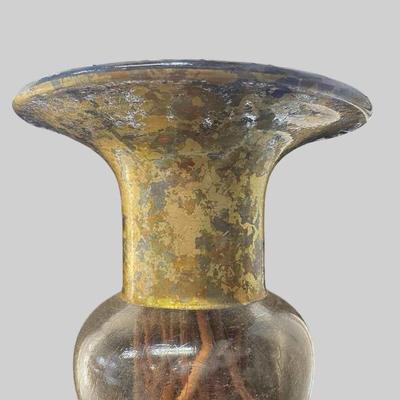 Large Glass Vase with Gold Leaf and Matching Handmade Glass Balls