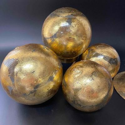 Large Glass Vase with Gold Leaf and Matching Handmade Glass Balls