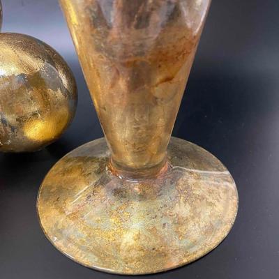 Large Glass Vase with Gold Leaf and Matching Handmade Glass Balls