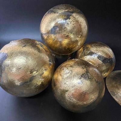 Large Glass Vase with Gold Leaf and Matching Handmade Glass Balls