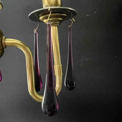 Pair of Gilt Metal Buffet Lamps with Amethyst Crystals