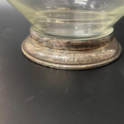 Vintage Etched Glass Water Pitcher with Sterling Silver Base