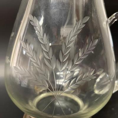 Vintage Etched Glass Water Pitcher with Sterling Silver Base