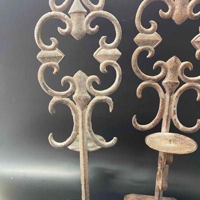 Pair of Rustic Metal Candle Holders