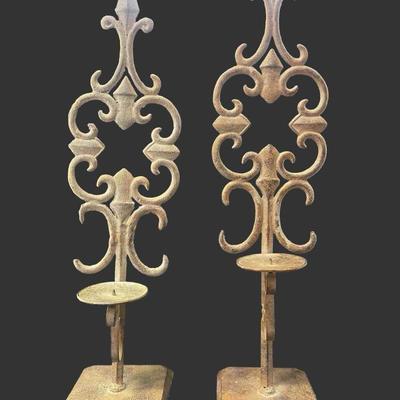 Pair of Rustic Metal Candle Holders