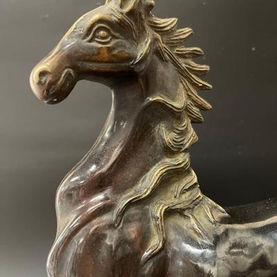 Bronze Horse Sculpture on Marble Base