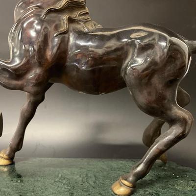 Bronze Horse Sculpture on Marble Base