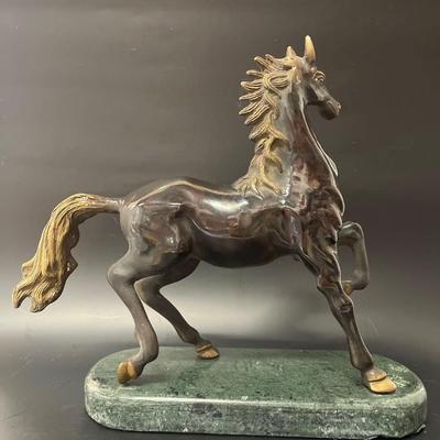 Bronze Horse Sculpture on Marble Base