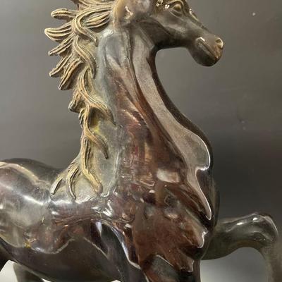 Bronze Horse Sculpture on Marble Base