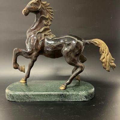 Bronze Horse Sculpture on Marble Base