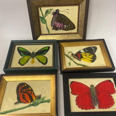 Lot of 5 Original Alex Mugmon Oil Paintings of Butterflies