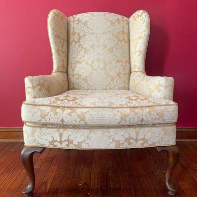 Custom Upholstered Queen Anne Style Wing Back Chair