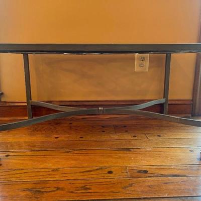 Scrolling Metal and Glass Rectangular Coffee Table